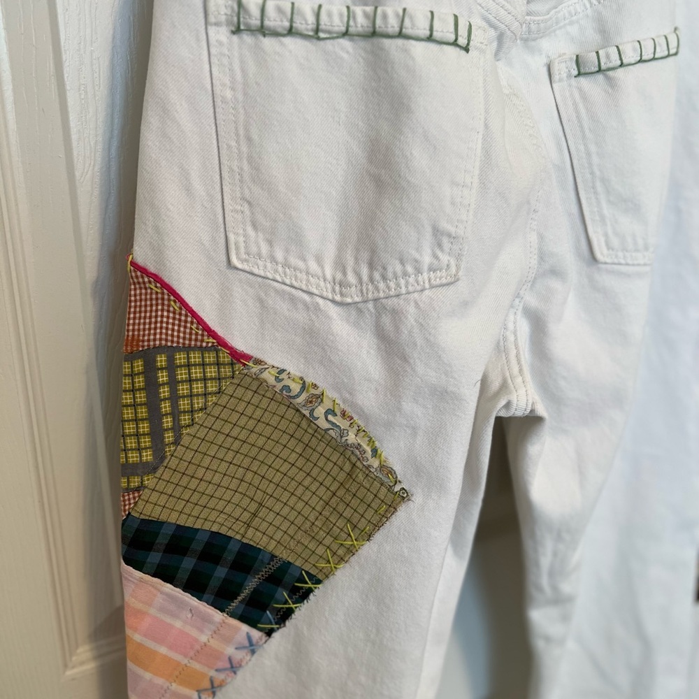 Repurposed : Quilted : Sustainable: Patchwork: White Denim : Size 10 : Unique - Picture 5 of 9